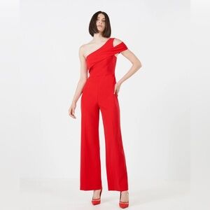 BCBGMaxAzria Red One-Shoulder Jumpsuit